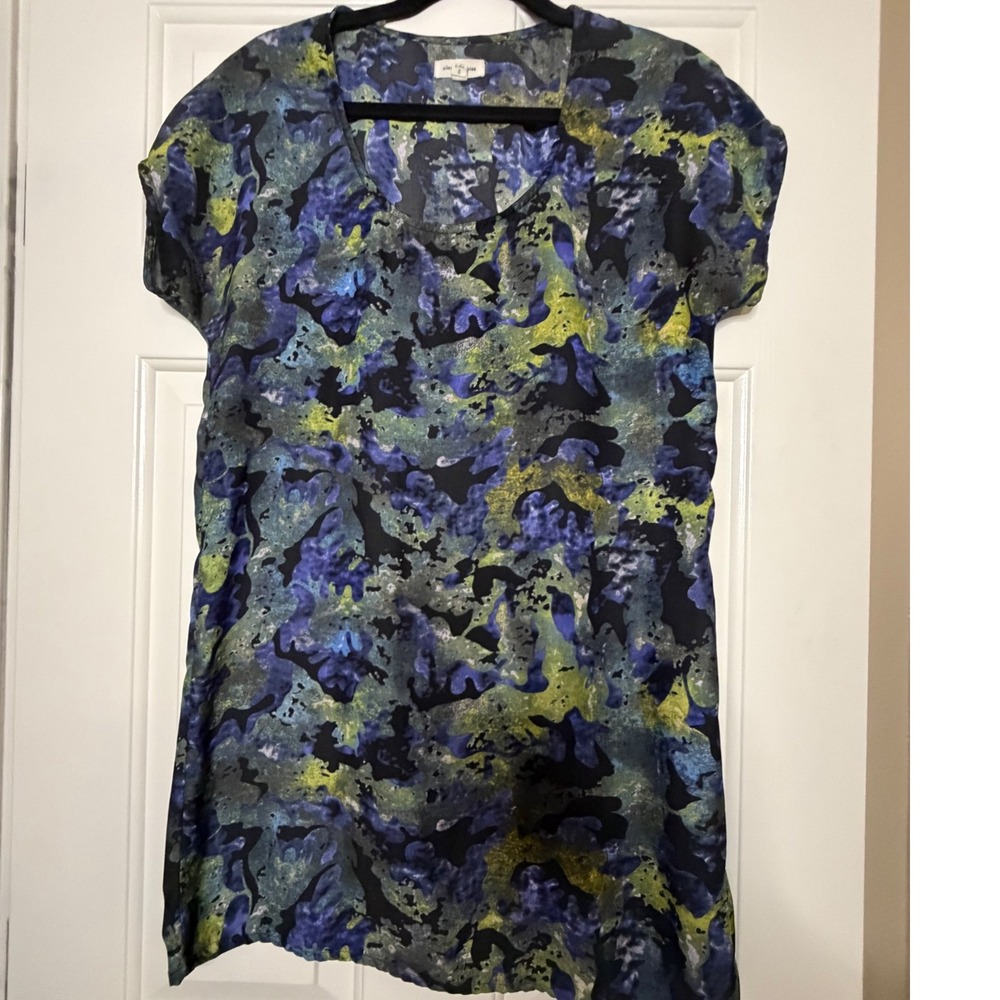 Silence + Noise Urban Outfitters Abstract Blue Green Watercolor Tunic Top Small